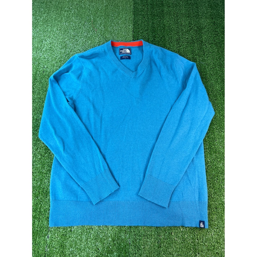The North Face Mens V Neck Sweater Bright Blue Long Sleeve Casual Comfort Size L
